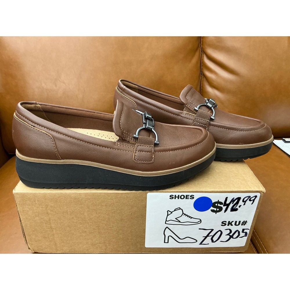 Clarks Zylah Erin Loafers Womens 9 Tan Leather Platform Chain 26184807 - Picture 7 of 8